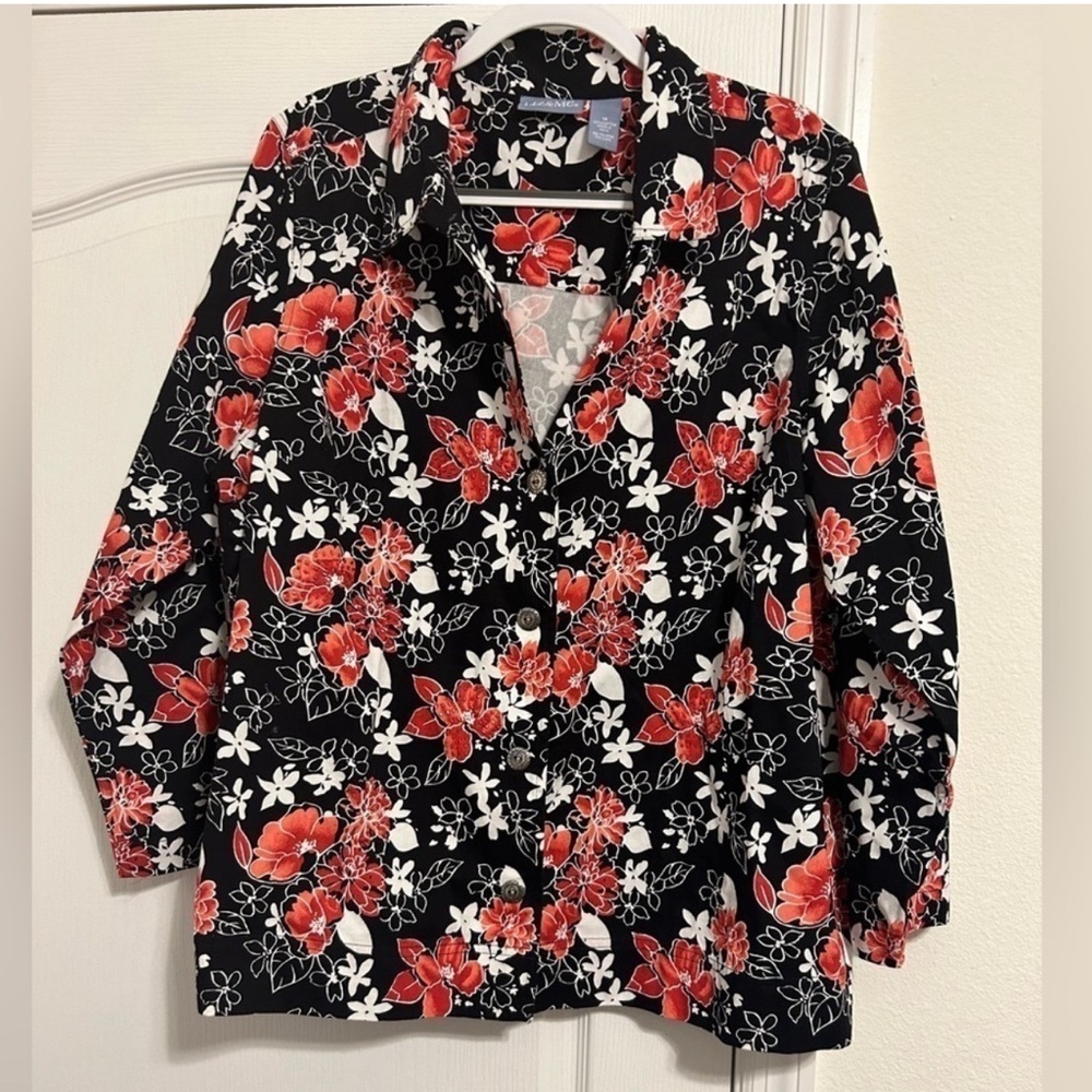 Liz & Me Plus Size Floral Lightweight Jacket Blouse Career Casual